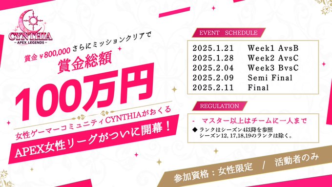 CYNTHIA Apex Legends LEAGUE week2｜eスポーツ大会 イベント情報 ゲーム大会