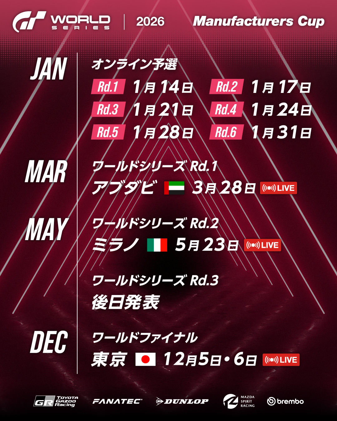 グランツーリスモ ワールドシリーズ 2026 マニュファクチャラーズカップ Rd.3｜eスポーツ大会 イベント情報 ゲーム大会